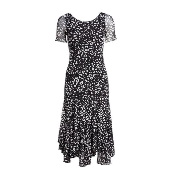 Fuzzi Animal Print Swing Dress Short Sleeve Mesh Stretch Knit Italy Women's sz S - Picture 1 of 16